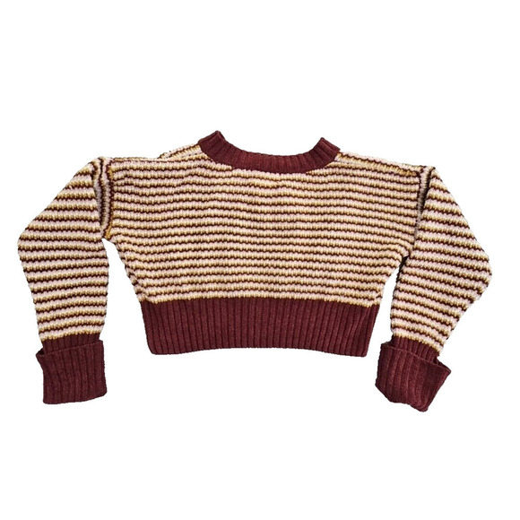 Pink Rose Women's Size Large Brown Striped V Neck Cropped Pullover Sweater NWT - Picture 2 of 13